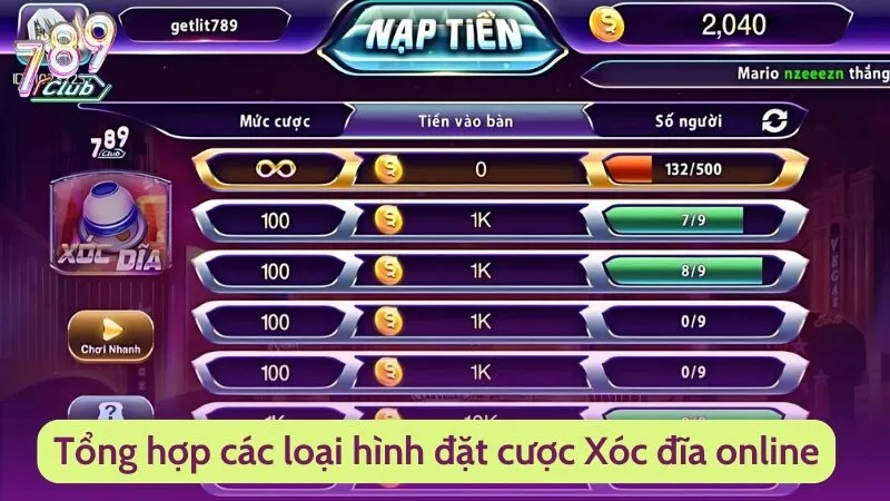 Xóc Đĩa Online 789Club - Trải Nghiệm Cờ Bạc Có Một Không Hai 4 Tổng hợp các loại hình đặt cược Xóc đĩa online